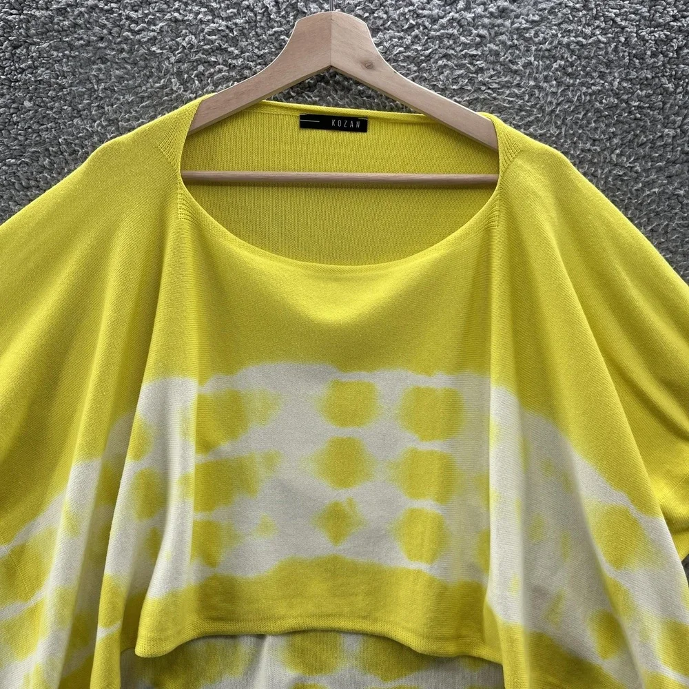 Kozan Sweater Womens OS Yellow White Relaxed Cocoon Cotton Knit Pullover Art Top